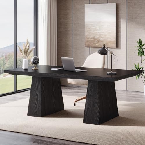 Tribesigns 63 Inch Executive Desk  Large Office Computer Desk with Double Pedestal  Modern Simple Workstations Writing Table Conference Table Business Furniture for Home Office  Light Brown