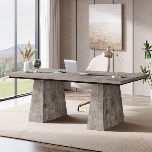 Tribesigns 63 Inch Executive Desk  Large Office Computer Desk with Double Pedestal  Modern Simple Workstations Writing Table Conference Table Business Furniture for Home Office  Light Brown