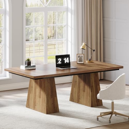 Tribesigns 63 Inch Executive Desk  Large Office Computer Desk with Double Pedestal  Modern Simple Workstations Writing Table Conference Table Business Furniture for Home Office  Light Brown
