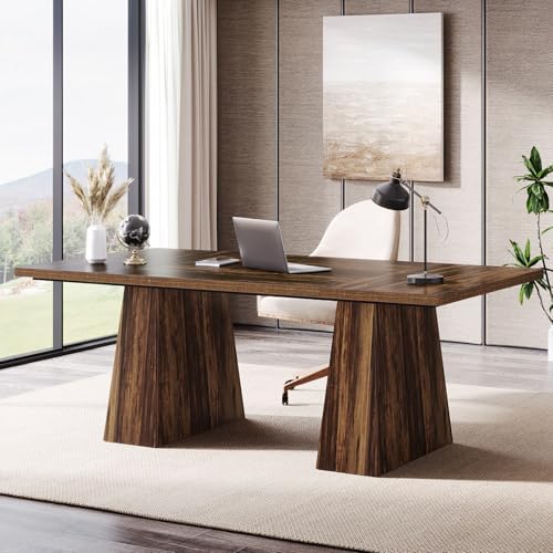 Tribesigns 63 Inch Executive Desk  Large Office Computer Desk with Double Pedestal  Modern Simple Workstations Writing Table Conference Table Business Furniture for Home Office  Light Brown