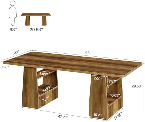 Tribesigns 63 Inch Executive Desk with 4 Storage Shelves  Office Desk with Faux Natural Textured  Large Wooden Computer Writing Table Business Furniture for Home Office  Brown 