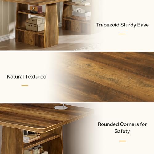 Tribesigns 63 Inch Executive Desk with 4 Storage Shelves  Office Desk with Faux Natural Textured  Large Wooden Computer Writing Table Business Furniture for Home Office  Brown 