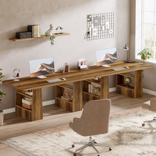 Tribesigns 63 Inch Executive Desk with 4 Storage Shelves  Office Desk with Faux Natural Textured  Large Wooden Computer Writing Table Business Furniture for Home Office  Brown 