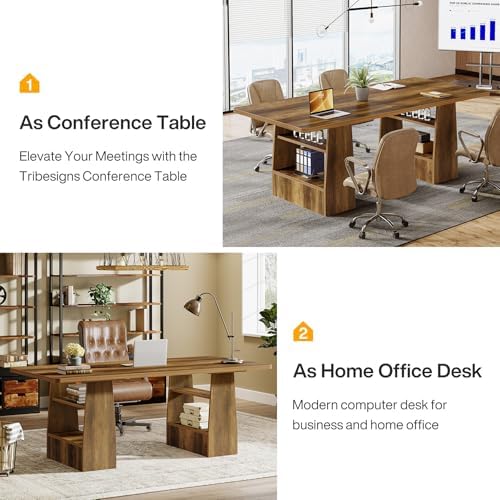 Tribesigns 63 Inch Executive Desk with 4 Storage Shelves  Office Desk with Faux Natural Textured  Large Wooden Computer Writing Table Business Furniture for Home Office  Brown 