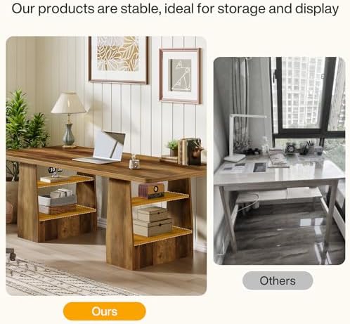 Tribesigns 63 Inch Executive Desk with 4 Storage Shelves  Office Desk with Faux Natural Textured  Large Wooden Computer Writing Table Business Furniture for Home Office  Brown 