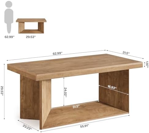 Tribesigns 63 Inch Executive Desk  Large Office Computer Desk with Heavy Duty Pedestal  Farmhouse Simple Workstations Writing Table for Home Office  Rustic Brown