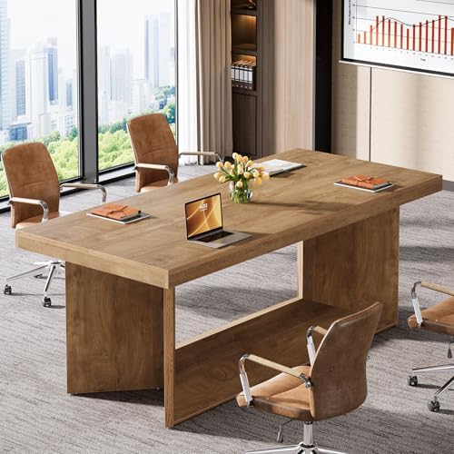 Tribesigns 63 Inch Executive Desk  Large Office Computer Desk with Heavy Duty Pedestal  Farmhouse Simple Workstations Writing Table for Home Office  Rustic Brown