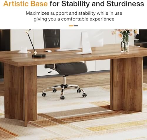 Tribesigns 63 inch Executive Desk  Vintage Home Office Computer Desk with Large Tabletop  Farmhouse Wood Writing Conference Table Workstation for Office  Study  Walnut Brown