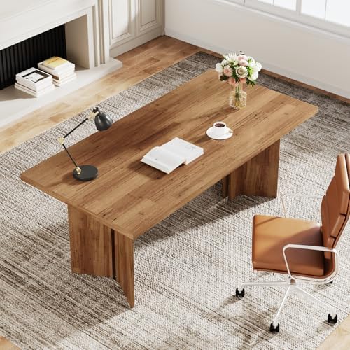Tribesigns 63 inch Executive Desk  Vintage Home Office Computer Desk with Large Tabletop  Farmhouse Wood Writing Conference Table Workstation for Office  Study  Walnut Brown