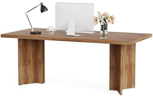 Tribesigns 63 inch Executive Desk  Vintage Home Office Computer Desk with Large Tabletop  Farmhouse Wood Writing Conference Table Workstation for Office  Study  Walnut Brown