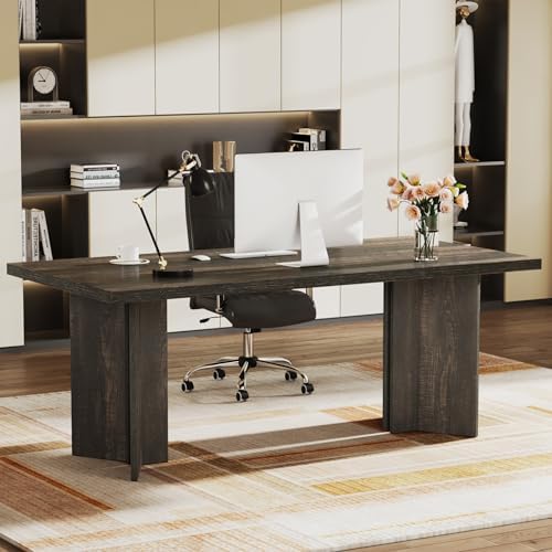 Tribesigns 63 inch Executive Desk  Vintage Home Office Computer Desk with Large Tabletop  Farmhouse Wood Writing Conference Table Workstation for Office  Study  Walnut Brown