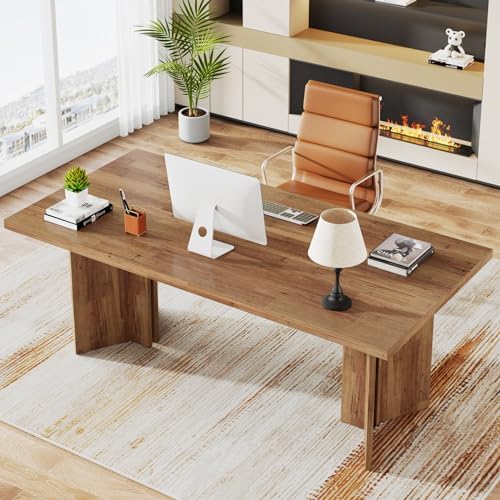 Tribesigns 63 inch Executive Desk  Vintage Home Office Computer Desk with Large Tabletop  Farmhouse Wood Writing Conference Table Workstation for Office  Study  Walnut Brown