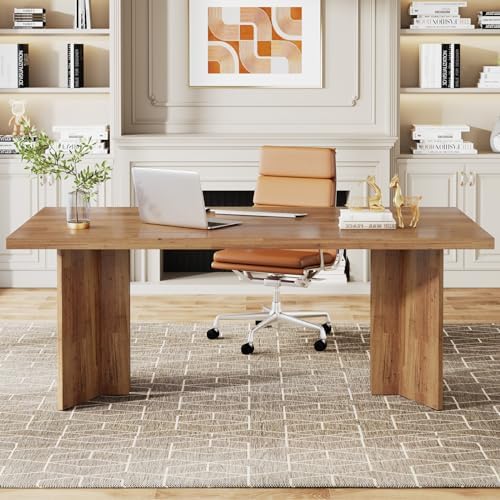 Tribesigns 63 inch Executive Desk  Vintage Home Office Computer Desk with Large Tabletop  Farmhouse Wood Writing Conference Table Workstation for Office  Study  Walnut Brown