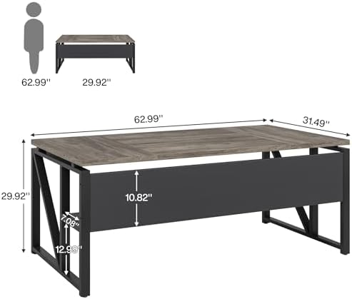 Tribesigns 63 inches Computer Desk with Bottom Storage Shelf Home Office Desk Writing Table for Workstation Dark Walnut   Steel Leg  Cabinet not Included  Grey  63 inch with Shelf 