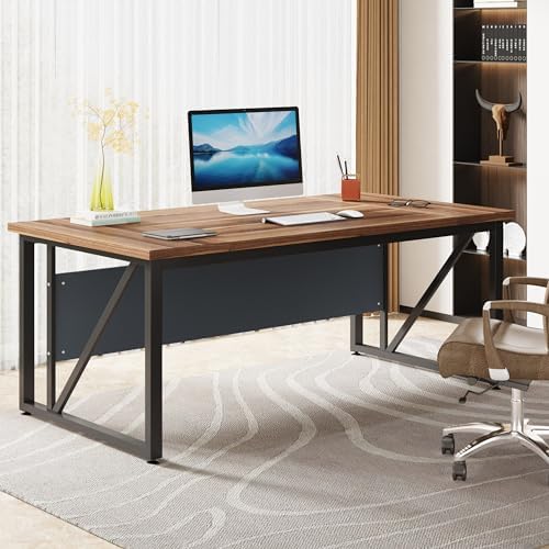 Tribesigns 63 inches Computer Desk with Bottom Storage Shelf Home Office Desk Writing Table for Workstation Dark Walnut   Steel Leg  Cabinet not Included  Grey  63 inch with Shelf 