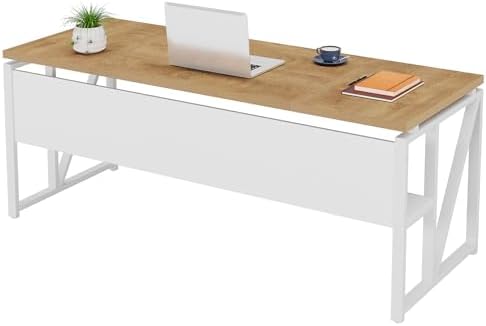 Tribesigns 63 inches Computer Desk with Bottom Storage Shelf Home Office Desk Writing Table for Workstation Dark Walnut   Steel Leg  Cabinet not Included  Grey  63 inch with Shelf 