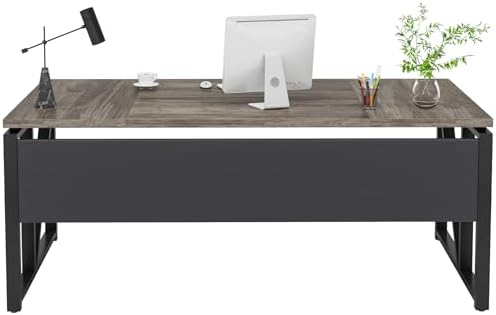 Tribesigns 63 inches Computer Desk with Bottom Storage Shelf Home Office Desk Writing Table for Workstation Dark Walnut   Steel Leg  Cabinet not Included  Grey  63 inch with Shelf 