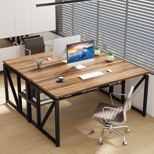 Tribesigns 63 inches Computer Desk with Bottom Storage Shelf Home Office Desk Writing Table for Workstation Dark Walnut   Steel Leg  Cabinet not Included  Grey  63 inch with Shelf 
