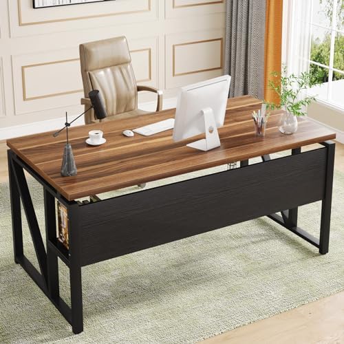 Tribesigns 63 inches Computer Desk with Bottom Storage Shelf Home Office Desk Writing Table for Workstation Dark Walnut   Steel Leg  Cabinet not Included  Grey  63 inch with Shelf 