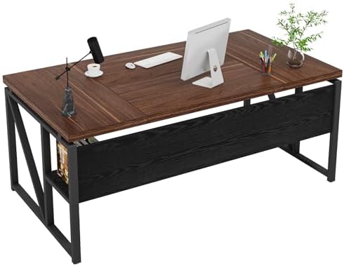 Tribesigns 63 inches Computer Desk with Bottom Storage Shelf Home Office Desk Writing Table for Workstation Dark Walnut   Steel Leg  Cabinet not Included  Grey  63 inch with Shelf 