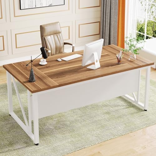 Tribesigns 63 inches Computer Desk with Bottom Storage Shelf Home Office Desk Writing Table for Workstation Dark Walnut   Steel Leg  Cabinet not Included  Grey  63 inch with Shelf 