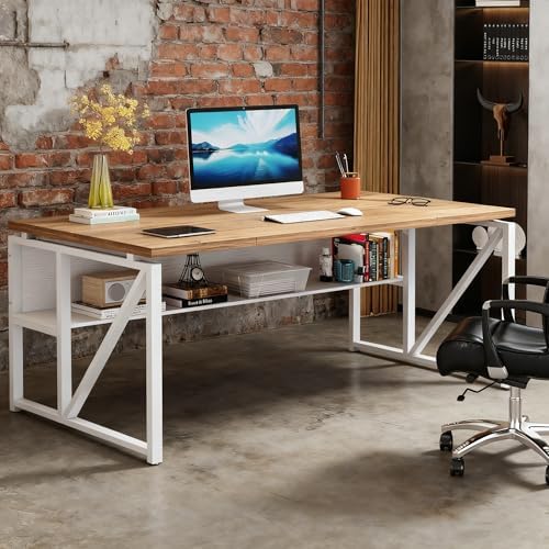 Tribesigns 63 inches Computer Desk with Bottom Storage Shelf Home Office Desk Writing Table for Workstation Dark Walnut   Steel Leg  Cabinet not Included  Grey  63 inch with Shelf 