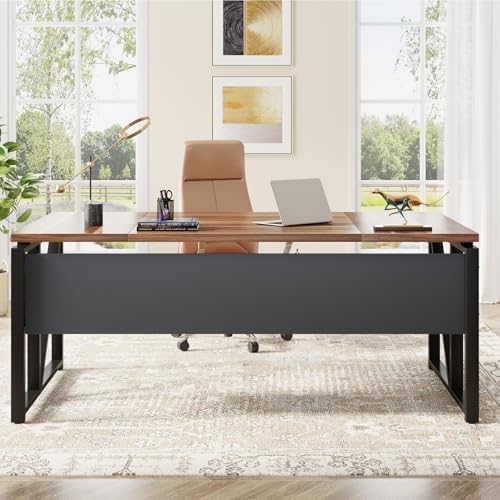 Tribesigns 63 inches Computer Desk with Bottom Storage Shelf Home Office Desk Writing Table for Workstation Dark Walnut   Steel Leg  Cabinet not Included  Grey  63 inch with Shelf 