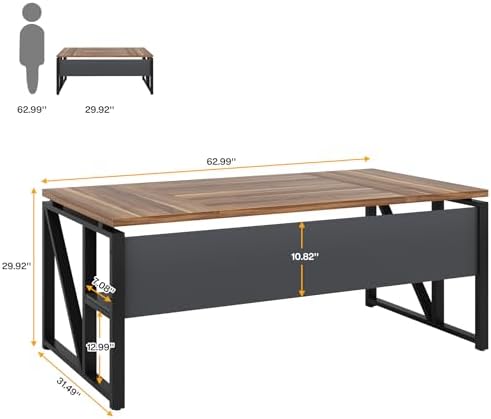 Tribesigns 63 inches Computer Desk with Bottom Storage Shelf Home Office Desk Writing Table for Workstation  Dark Walnut   Steel Leg  Cabinet not Included  Walnul  63 inch with Shelf 