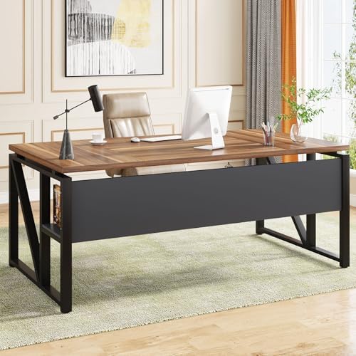 Tribesigns 63 inches Computer Desk with Bottom Storage Shelf Home Office Desk Writing Table for Workstation  Dark Walnut   Steel Leg  Cabinet not Included  Walnul  63 inch with Shelf 