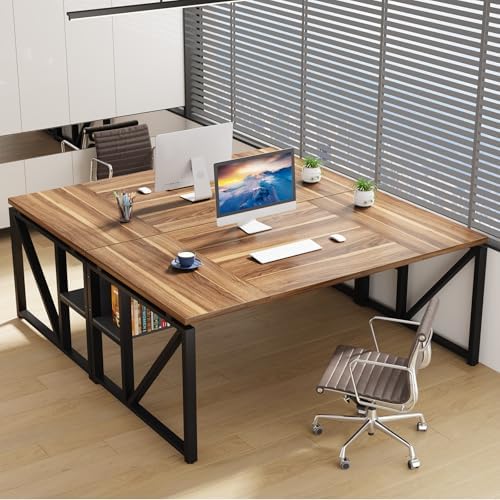 Tribesigns 63 inches Computer Desk with Bottom Storage Shelf Home Office Desk Writing Table for Workstation  Dark Walnut   Steel Leg  Cabinet not Included  Walnul  63 inch with Shelf 