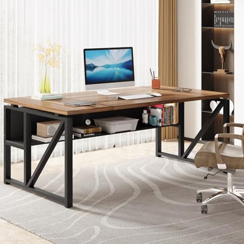 Tribesigns 63 inches Computer Desk with Bottom Storage Shelf Home Office Desk Writing Table for Workstation  Dark Walnut   Steel Leg  Cabinet not Included  Walnul  63 inch with Shelf 