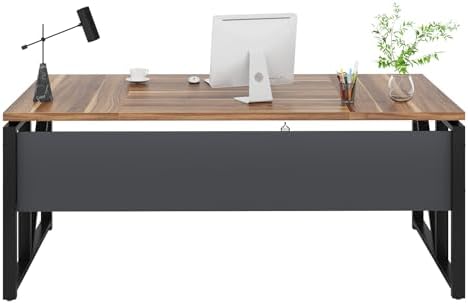 Tribesigns 63 inches Computer Desk with Bottom Storage Shelf Home Office Desk Writing Table for Workstation  Dark Walnut   Steel Leg  Cabinet not Included  Walnul  63 inch with Shelf 