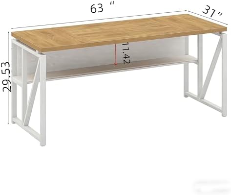 Tribesigns 63 inches Computer Desk with Bottom Storage Shelf Home Office Desk Writing Table for Workstation  Dark Walnut   Steel Leg  Cabinet not Included  Light Oak  63 inch with Shelf 