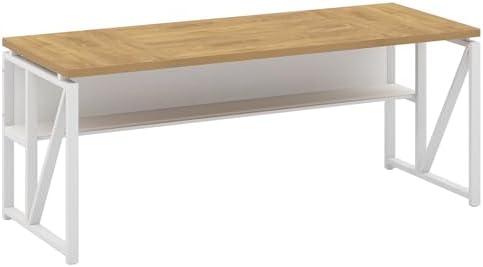 Tribesigns 63 inches Computer Desk with Bottom Storage Shelf Home Office Desk Writing Table for Workstation  Dark Walnut   Steel Leg  Cabinet not Included  Light Oak  63 inch with Shelf 