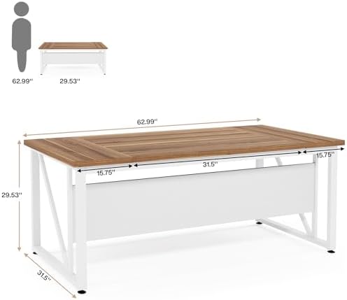 Tribesigns 63 inches Computer Desk with Bottom Storage Shelf Home Office Desk Writing Table for Workstation Dark Walnut   Steel Leg  Cabinet not Included  Beige  63 inch 