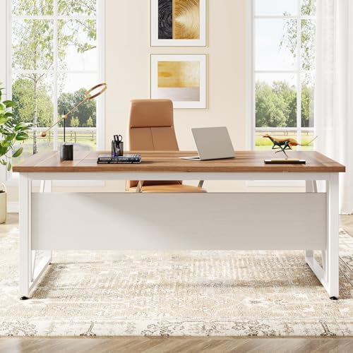 Tribesigns 63 inches Computer Desk with Bottom Storage Shelf Home Office Desk Writing Table for Workstation Dark Walnut   Steel Leg  Cabinet not Included  Beige  63 inch 