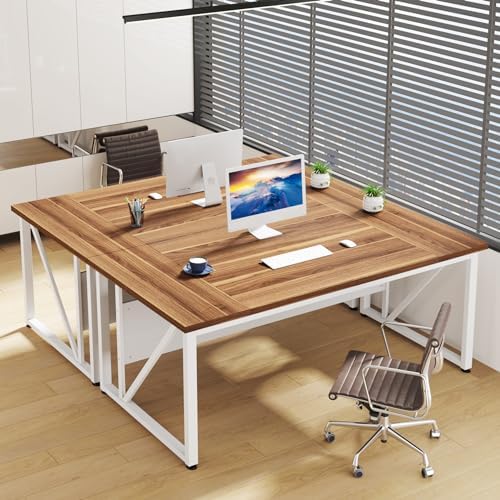 Tribesigns 63 inches Computer Desk with Bottom Storage Shelf Home Office Desk Writing Table for Workstation Dark Walnut   Steel Leg  Cabinet not Included  Beige  63 inch 