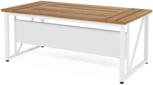 Tribesigns 63 inches Computer Desk with Bottom Storage Shelf Home Office Desk Writing Table for Workstation Dark Walnut   Steel Leg  Cabinet not Included  Beige  63 inch 