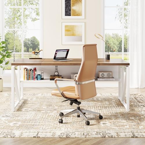 Tribesigns 63 inches Computer Desk with Bottom Storage Shelf Home Office Desk Writing Table for Workstation Dark Walnut   Steel Leg  Cabinet not Included  Light Walnut  63 inch with Shelf 
