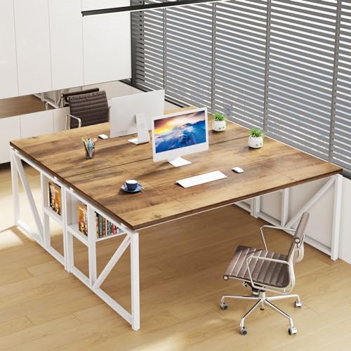Tribesigns 63 inches Computer Desk with Bottom Storage Shelf Home Office Desk Writing Table for Workstation Dark Walnut   Steel Leg  Cabinet not Included  Light Walnut  63 inch with Shelf 