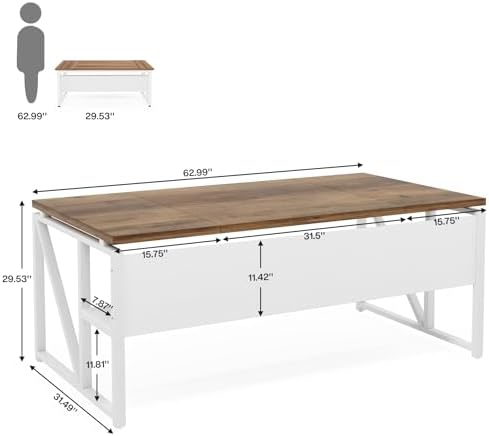 Tribesigns 63 inches Computer Desk with Bottom Storage Shelf Home Office Desk Writing Table for Workstation Dark Walnut   Steel Leg  Cabinet not Included  Light Walnut  63 inch with Shelf 