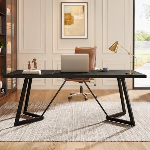 Tribesigns 70 86 Inch Large Executive Desk  Modern Computer Office Desk Workstation with Metal Frame  Rectangular Laptop Desk Study Writing Table for Home Office  Black 