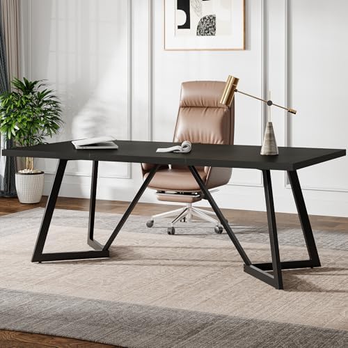 Tribesigns 70 86 Inch Large Executive Desk  Modern Computer Office Desk Workstation with Metal Frame  Rectangular Laptop Desk Study Writing Table for Home Office  Black 