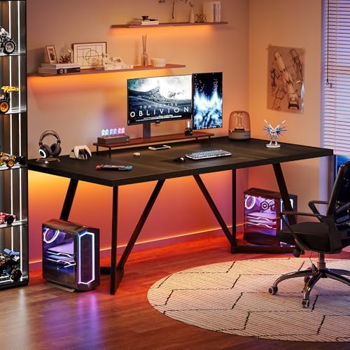 Tribesigns 70 86 Inch Large Executive Desk  Modern Computer Office Desk Workstation with Metal Frame  Rectangular Laptop Desk Study Writing Table for Home Office  Black 