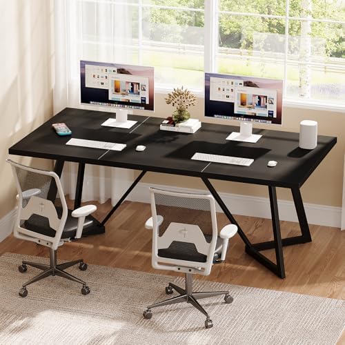 Tribesigns 70 86 Inch Large Executive Desk  Modern Computer Office Desk Workstation with Metal Frame  Rectangular Laptop Desk Study Writing Table for Home Office  Black 