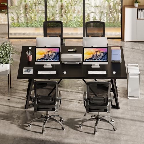 Tribesigns 70 86 Inch Large Executive Desk  Modern Computer Office Desk Workstation with Metal Frame  Rectangular Laptop Desk Study Writing Table for Home Office  Black 
