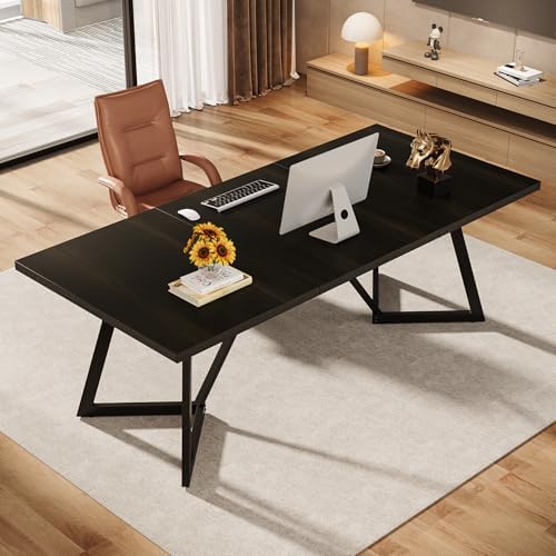 Tribesigns 70 86 Inch Large Executive Desk  Modern Computer Office Desk Workstation with Metal Frame  Rectangular Laptop Desk Study Writing Table for Home Office  Black 