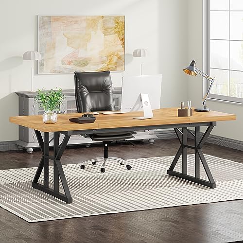 Tribesigns 70 8 Inch Executive Desk  Large Computer Office Desk Workstation  Modern Simple Style Laptop Desk Study Writing Table Business Furniture for Home Office  Light Walnut/Black  70 8 Inch 