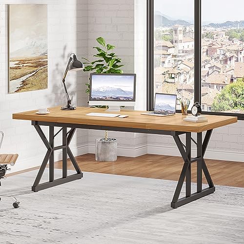 Tribesigns 70 8 Inch Executive Desk  Large Computer Office Desk Workstation  Modern Simple Style Laptop Desk Study Writing Table Business Furniture for Home Office  Light Walnut/Black  70 8 Inch 