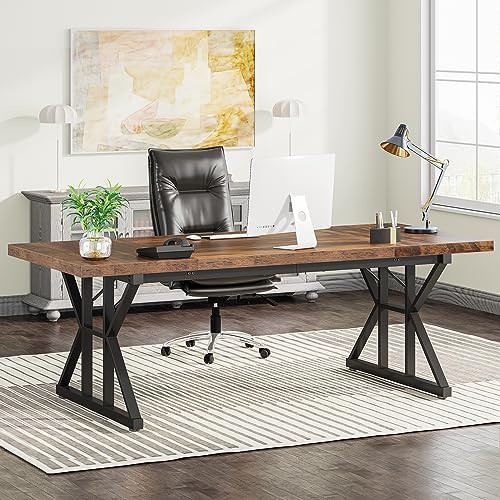 Tribesigns 70 8 Inch Executive Desk  Large Computer Office Desk Workstation  Modern Simple Style Laptop Desk Study Writing Table Business Furniture for Home Office  Light Walnut/Black  70 8 Inch 